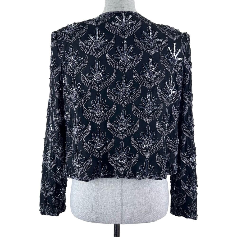Laurence Kazar Vintage sequin Beaded Embellished Women's XL Crop Jacket Blazer - Picture 3 of 13